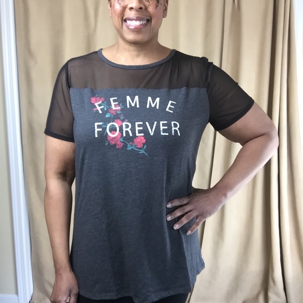 Lane Bryant Femme Forever Mesh Sleeve Jersey Knit Tee, size 14/16